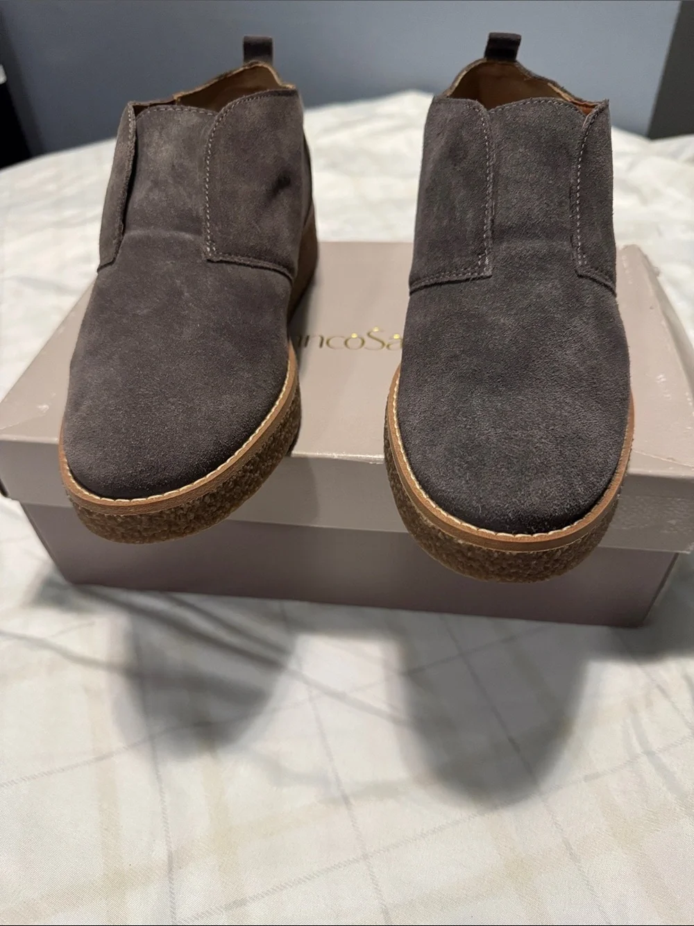Suede Slip-On Platform Shoes in Charcoal Gray